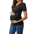 thumbnail image 4 of INSPIRE CHIC Womens Summer Nursing Blouse V Neck Short Sleeve Breastfeeding Pregnancy Tops Ruched T-Shirts Small Black, 4 of 6