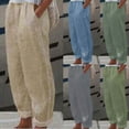 thumbnail image 3 of WREESH Womens Cotton Linen Pants Fashion Summer Casual Loose and Pocket Print Trousers Pants Olive Green, 3 of 5