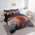thumbnail image 2 of Feelyou Mountain Fire Red Dragon Bedding Comforter Set for Boys Girls Kids, Range Animal Queen Bedding Sets, Deep Red Orange Gold, Black Reversible, 7-Piece, 2 of 7