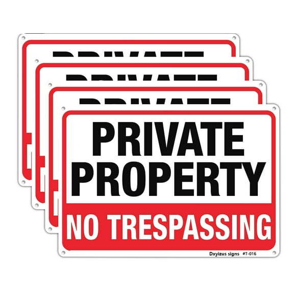 moopom Large No Trespassing Signs Private Property Metal 10x14 Inch Rust Free Aluminum,UV Ink Printing,Durable/Weatherproof Up to 7 Years Outdoor for Home (4-Pack)