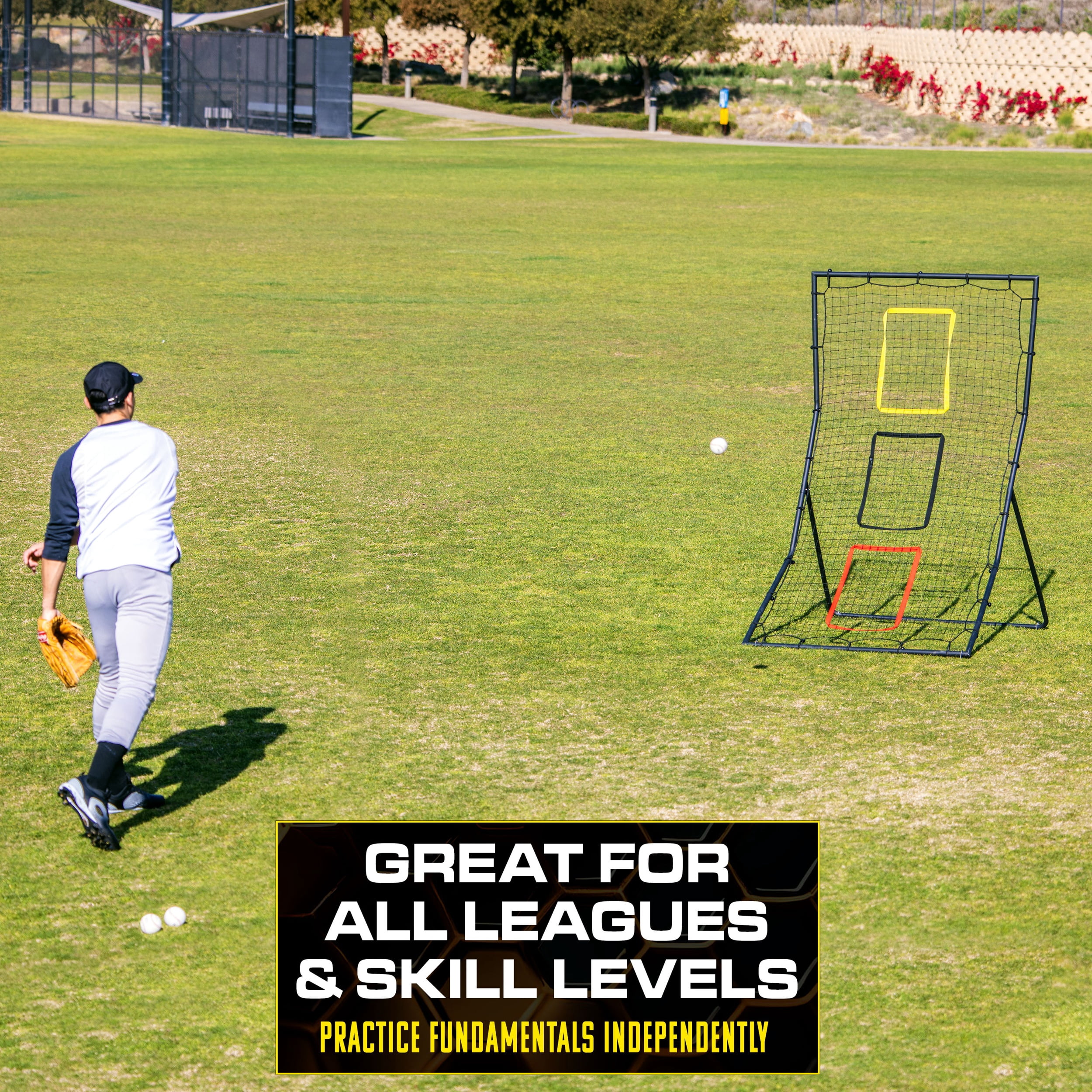 GoSports 6 x 4 ft Baseball & Softball Pitching and Fielding Rebounder - Pitch Back Net with 3 Target Zones