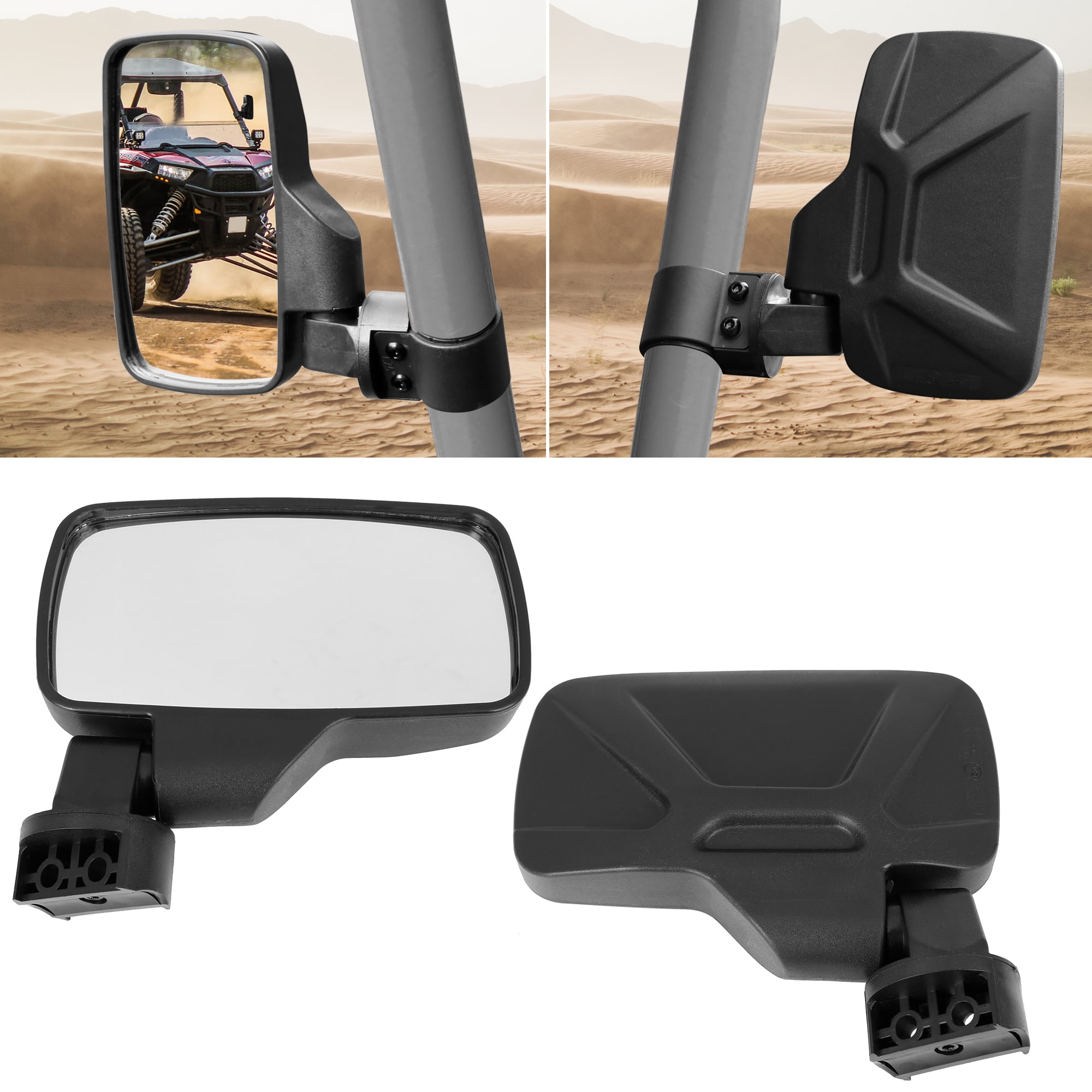 Unique Bargains 2" 1.75" 1.46" Round Roll Cage UTV Rear View Center Side Mirror Set Black for Polaris for Kawasaki