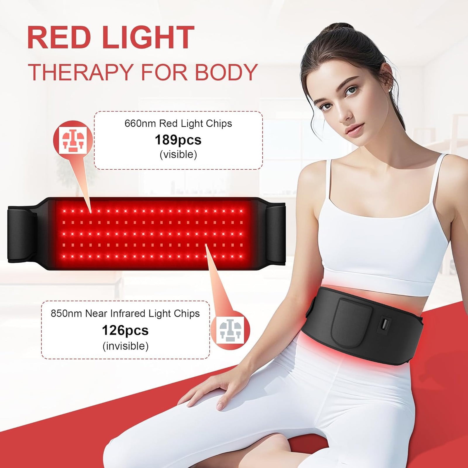 DAMAI Firmly Red Light Therapy Belt, Upgraded 3 in 1 LED BeadsRed Light Therapy Device with 3, Layer Lift Technology, Muscle Relaxation, Adjustable & Portable for Wellness & Relaxation﻿ (Black)