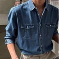 thumbnail image 4 of Men Long Sleeve Button Pockets Loose Jeans Shirts Fashion Retro Korean Style Top, 4 of 11
