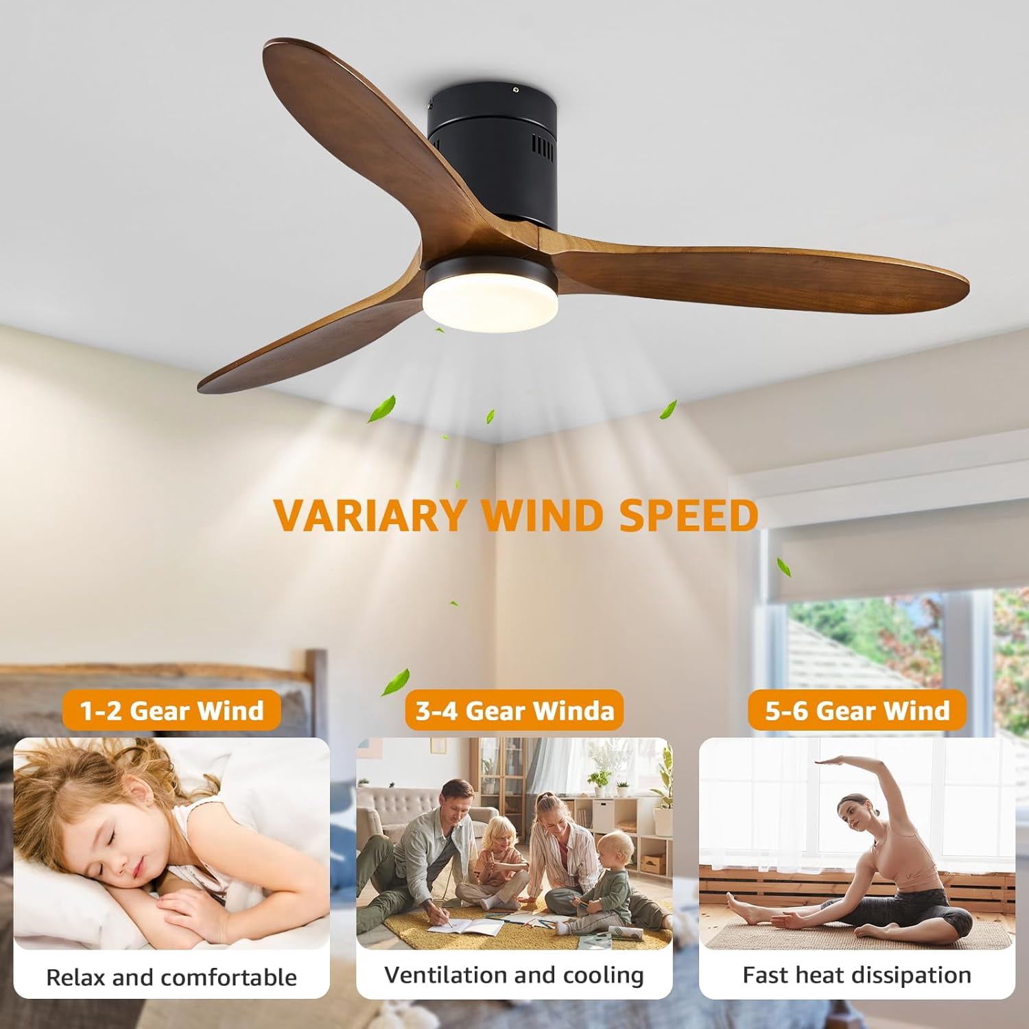 HOOMEDELIER 52'' Indoor Ceiling Fan with Light Kit,3 Blades,Reverse Airflow
