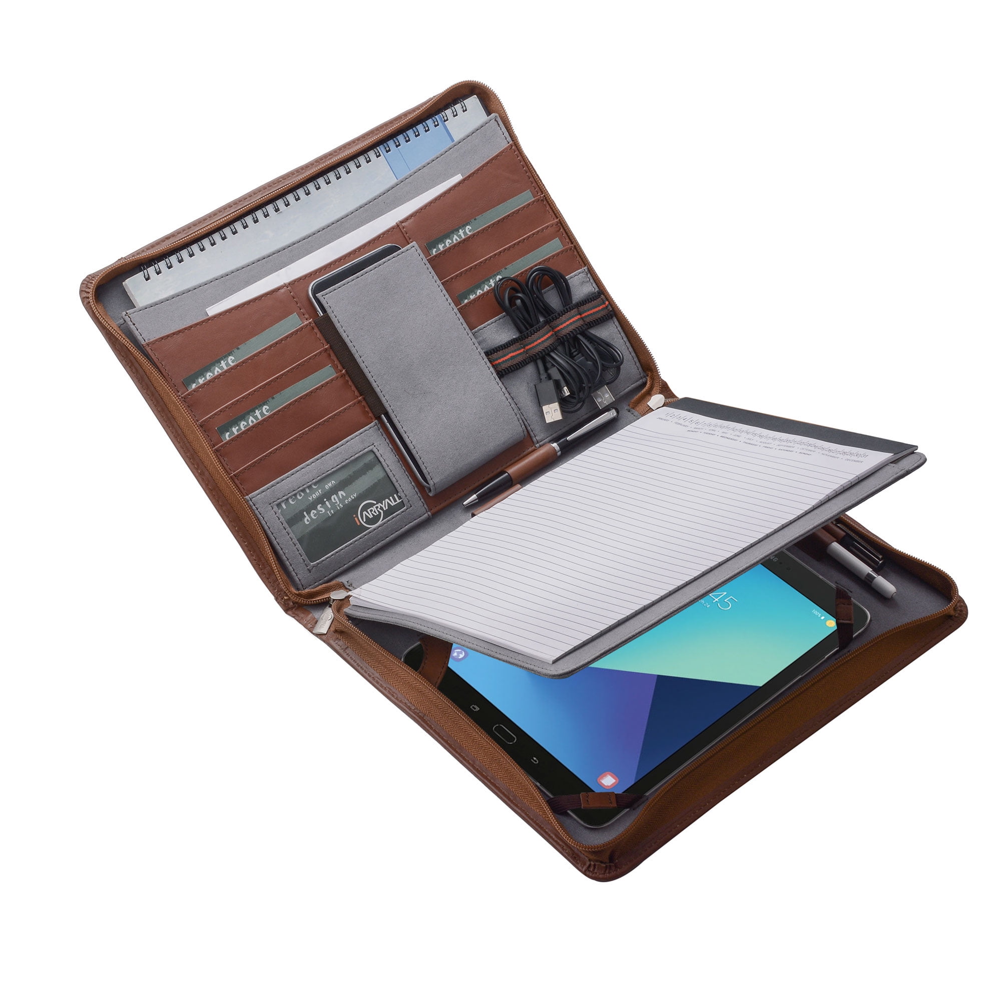 iPad Pro Portfolio Case with Notepad Holder, Zippered Leather Portfolio