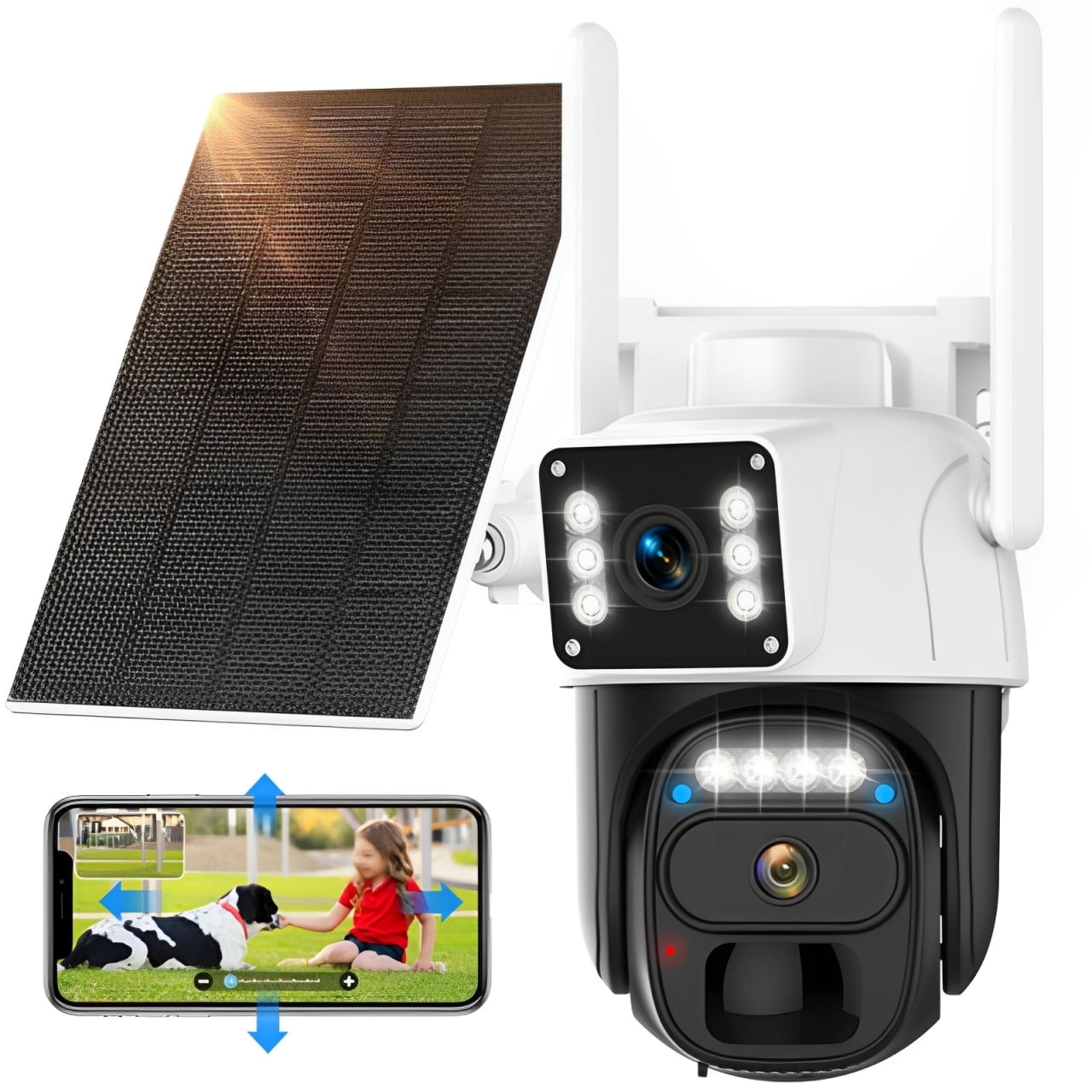 Hawkray Solar Security Camera - 360° Dual Lens,5G/2.4G WIFI,Spotlight/siren Alarm,3mp Color Night Vision,3mp Color Night Vision,IP66 waterproof,8000mAh
