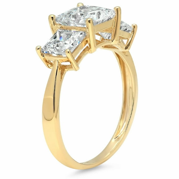2.5 ct Princess Cut Simulated Diamond Three-Stone Engagement Ring for Women in 18K Yellow Gold
