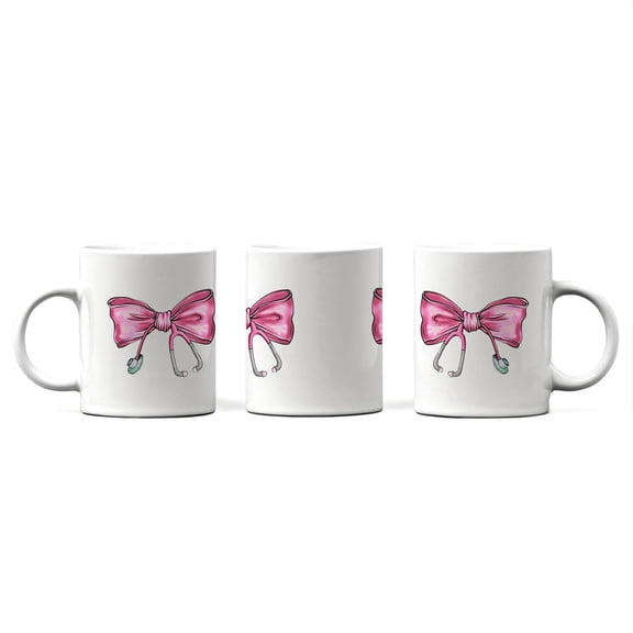Cute Coquette Bow Stethoscope Mug, Aesthetic Pink Ribbon Medical Design, Trendy Gift for Nursing Student, Future Nurse, RN