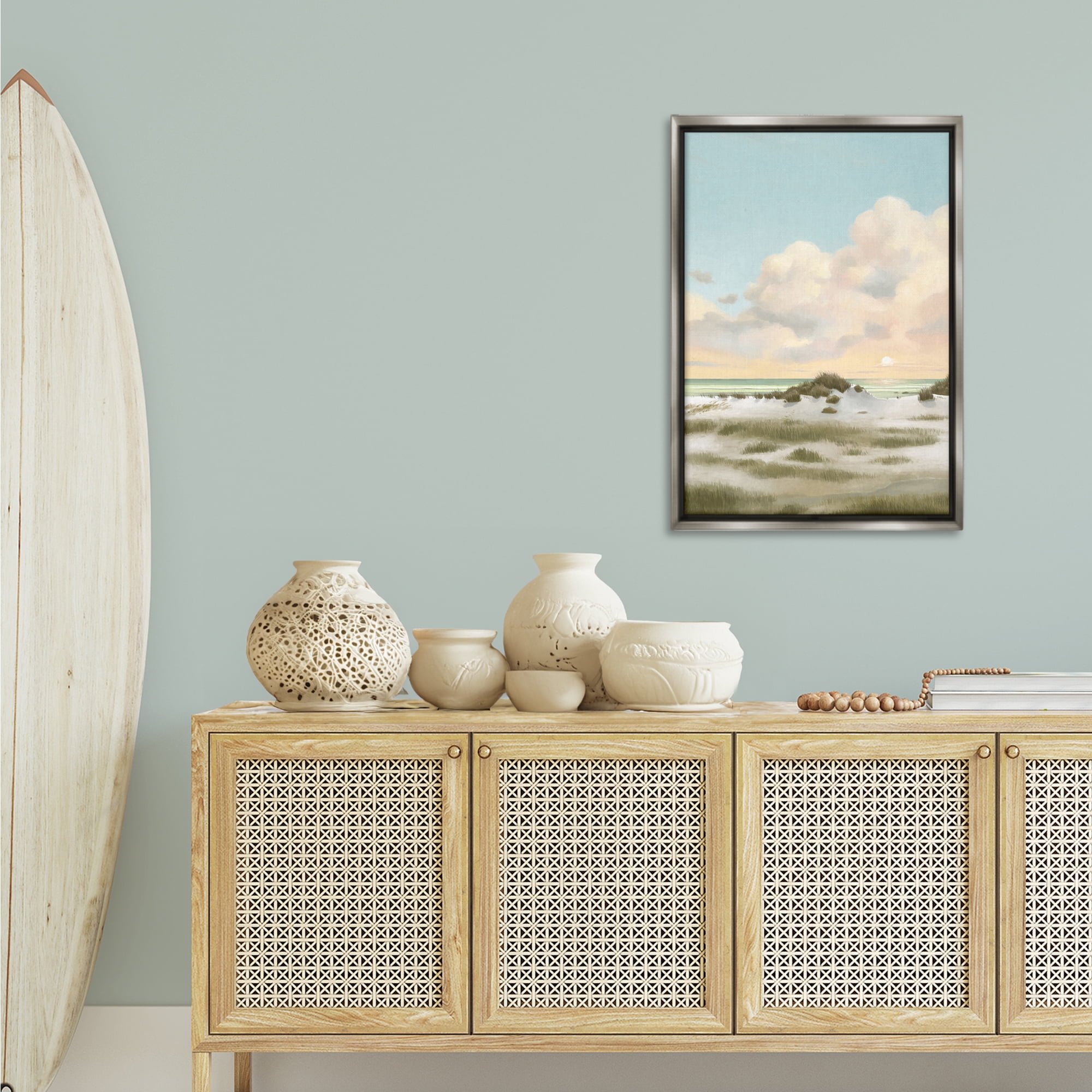 Stupell Industries Land & Sea Painting Landscape Painting Gray Floater Framed Canvas Art Print Wall Art, 21 x 31