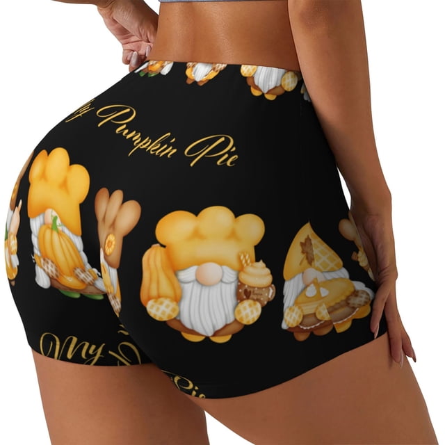 Fotbe Pumpkin Pie Gnome Shorts Sin Costuras – Shorts Deportivos de Cintura Alta para Mujer, Elásticos para Gimnasio, Yoga, Running o Ciclismo-Small
