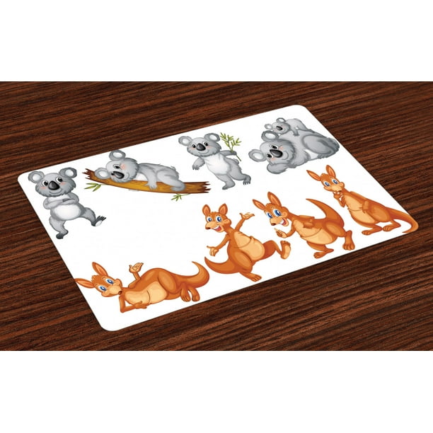 Tropical Animals Placemats Set of 4 Australian Baby Kangaroos and Koala