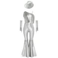 thumbnail image 3 of TiaoBug Kids Girls Metallic Funky Dance Jumpsuit and Hat Gloves Fringe Disco 70s Party Outfit Silver 16, 3 of 6