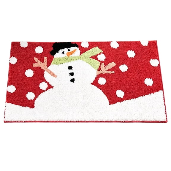 QISIWOLE Red Christmas Snowman Holiday Floor Mat, Non Slip Absorbent Entryway Rug, 20x32 in Wool-like Fabric Floor Mat, for Christmas Front Door Indoor Decor