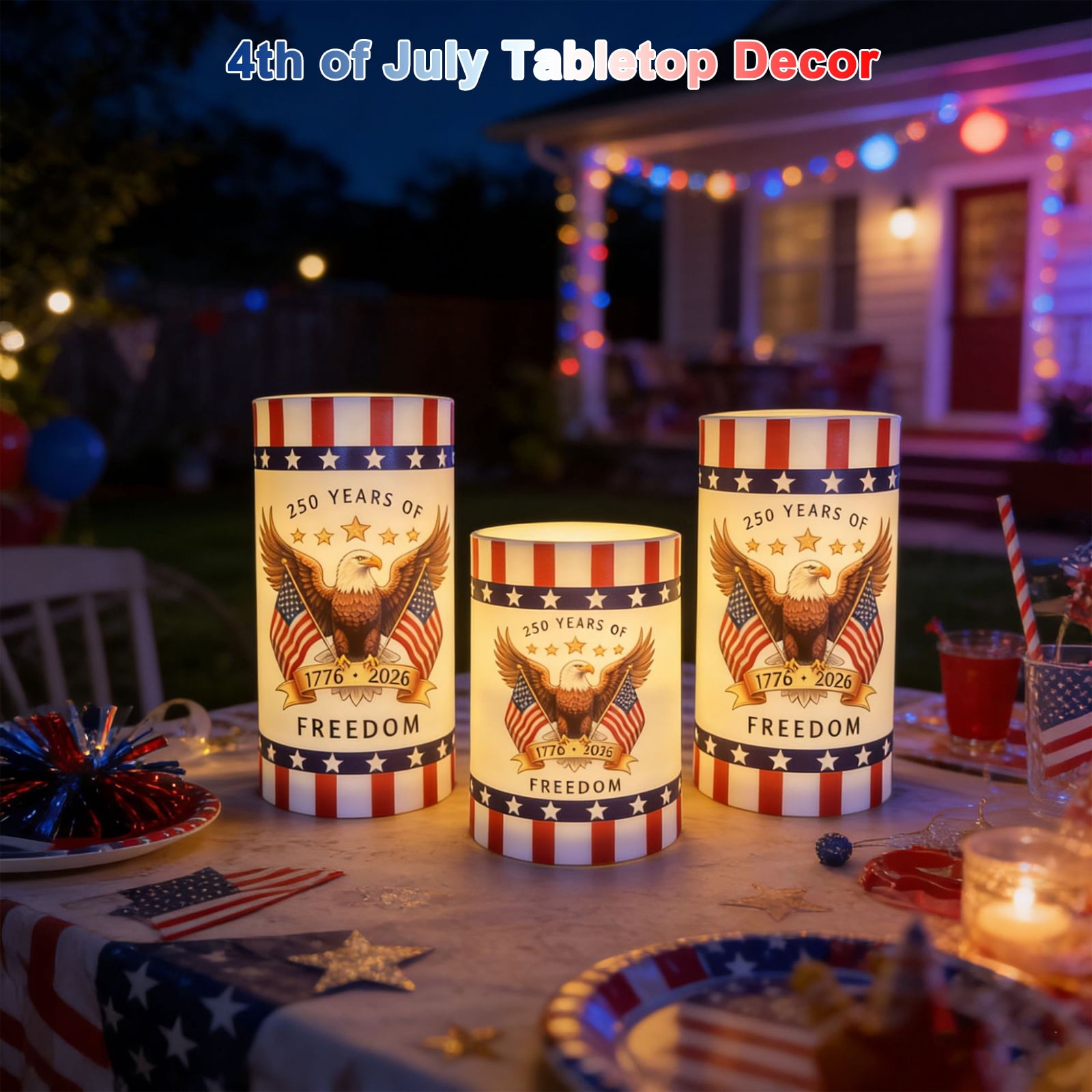 4th of July Flameless Candles, 12 Colors Changing Eagle Flag 250th Anniversary LED Candles with Remote & Timer, Flickering Patriotic Pillar Candles Battery Operated for Home Independence Day Decor