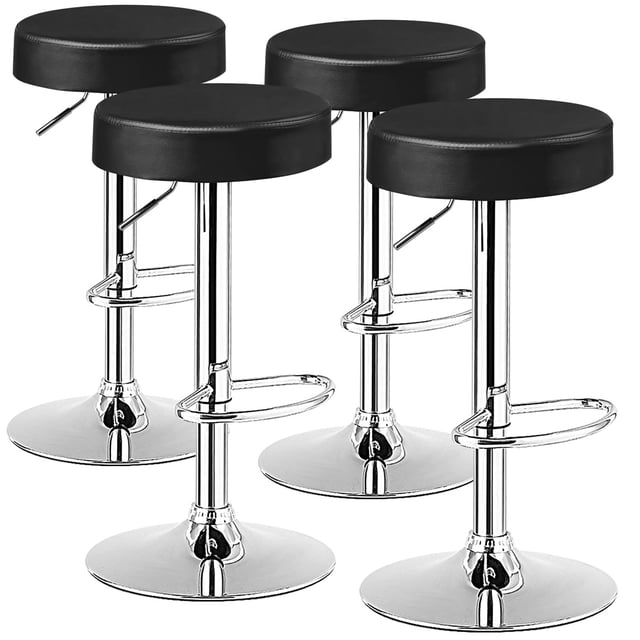 Costway Ensemble de 4 Chaises de Pub Rondes Réglables Pivotantes en Cuir avec Repose-Pieds Noir