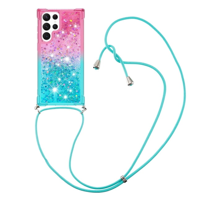 Funda para Samsung Galaxy S23 Ultra 5G Brillantina Líquida Divertida Reluciente y con Cristales en Movimiento Cuerpo Cruzado con Cordón Ajustable