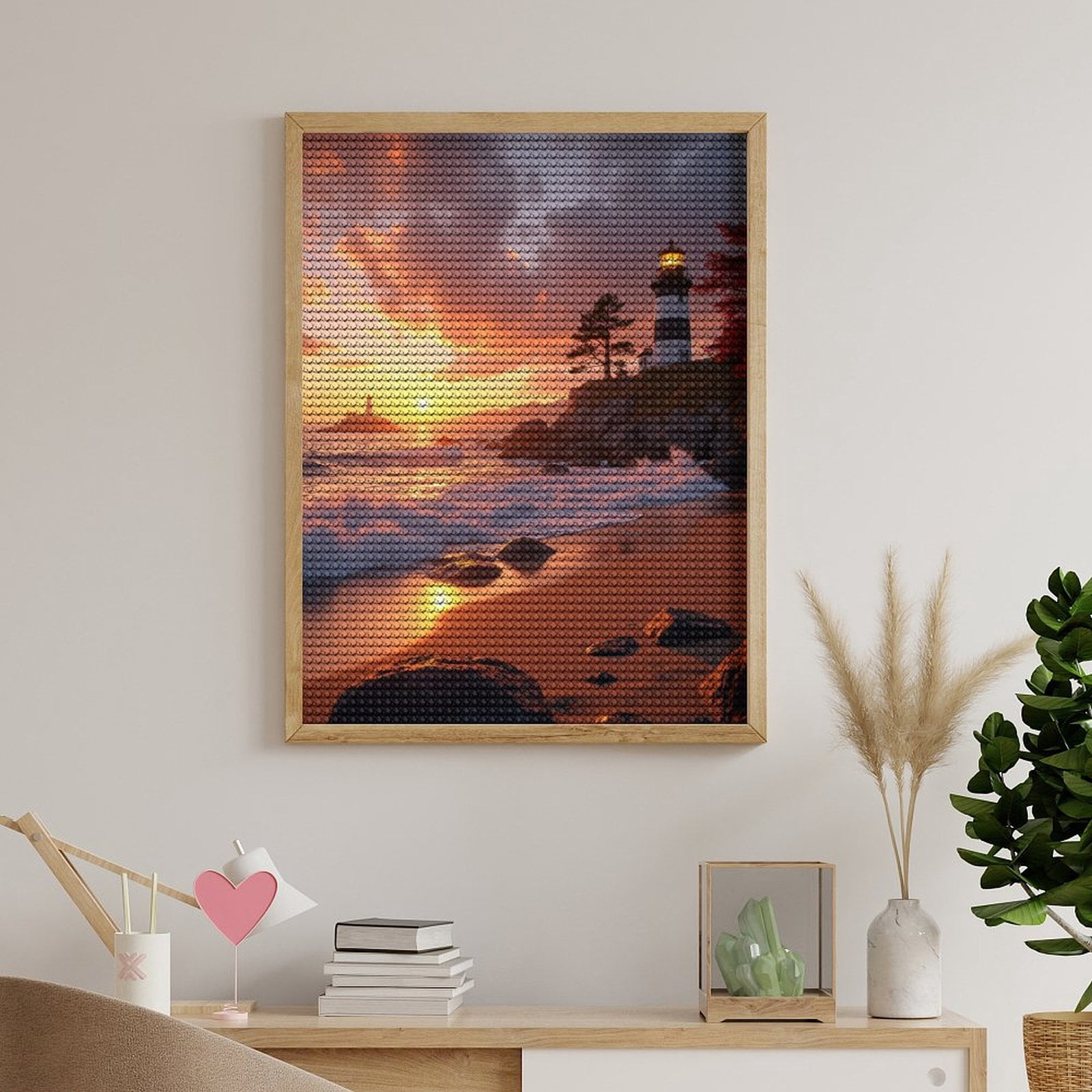 Diamond Art Kits for Adults, Lighthouse Sunset Waves Coastal View 5D Diamond Painting Kits for Adults Beginners, DIY Full Drill Diamond Painting, Gem Art and Crafts 12x16