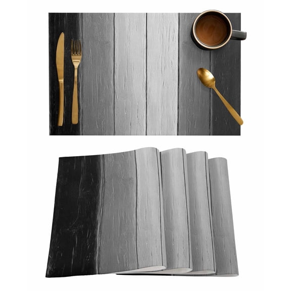 Placemats Set of 8, Black Gray Ombre Woven Placemat, Linen Place Mats for Kitchen/Dining Tables, Vintage Country Wooden Washable Table Mats for Party