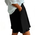 thumbnail image 5 of ClodeEU Women's Summer Elastic Waist Ruffle Hem Shorts,Casual Comfy Loose Fit Linen Cotton Shorts with Pockets Black,Women's Plus M, 5 of 8
