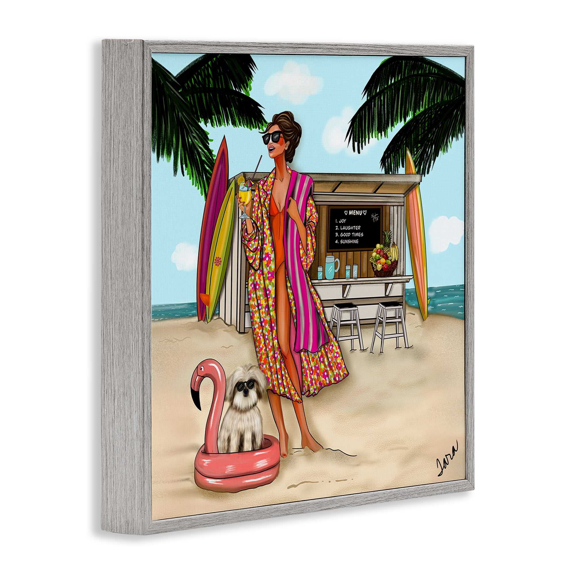 Stupell Industries Beach Girl in Summer Sun Gray Framed Giclee Art, design by Tara Boone