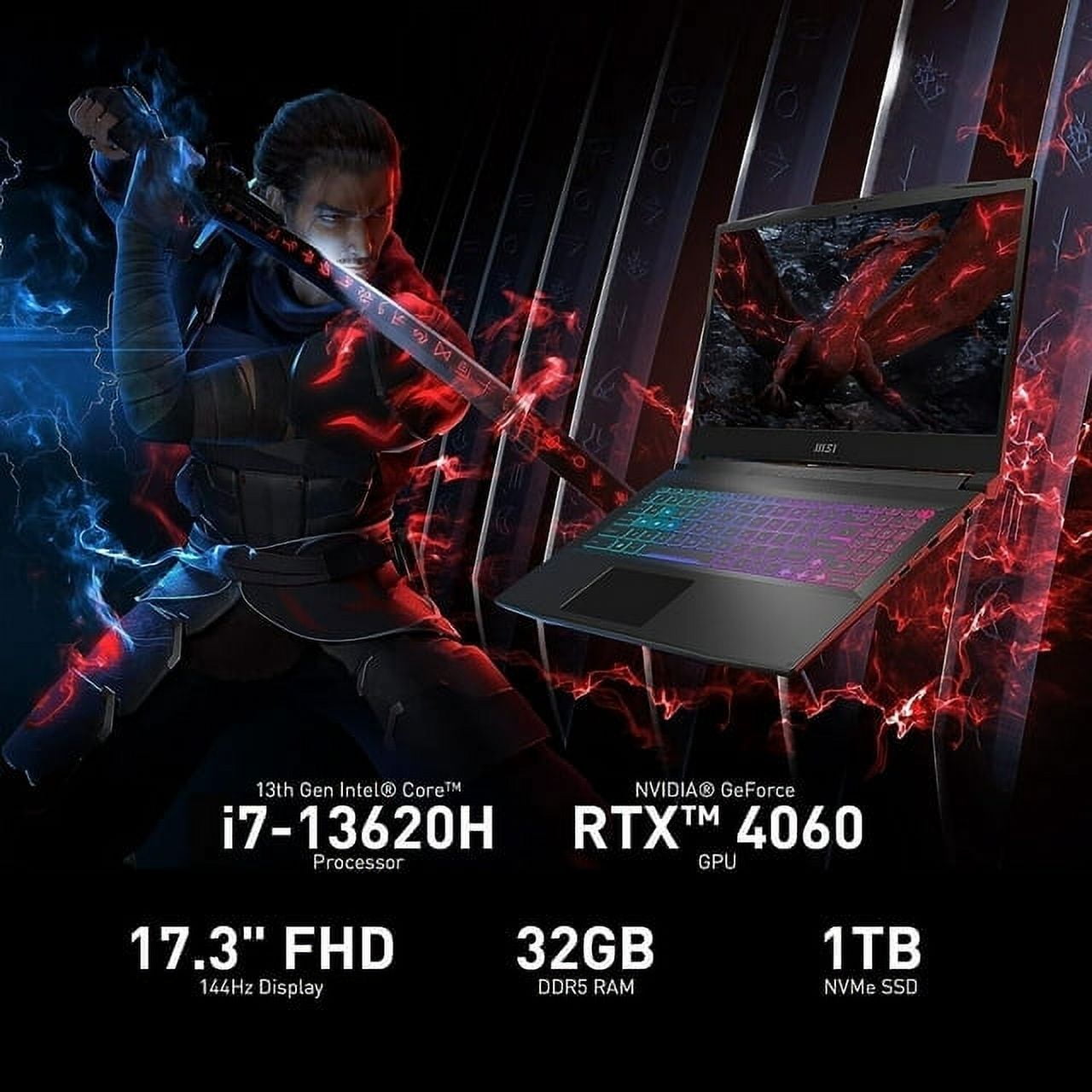MSI Katana 17 Laptop: 13th Gen Intel i7, RTX 4060, 17.3