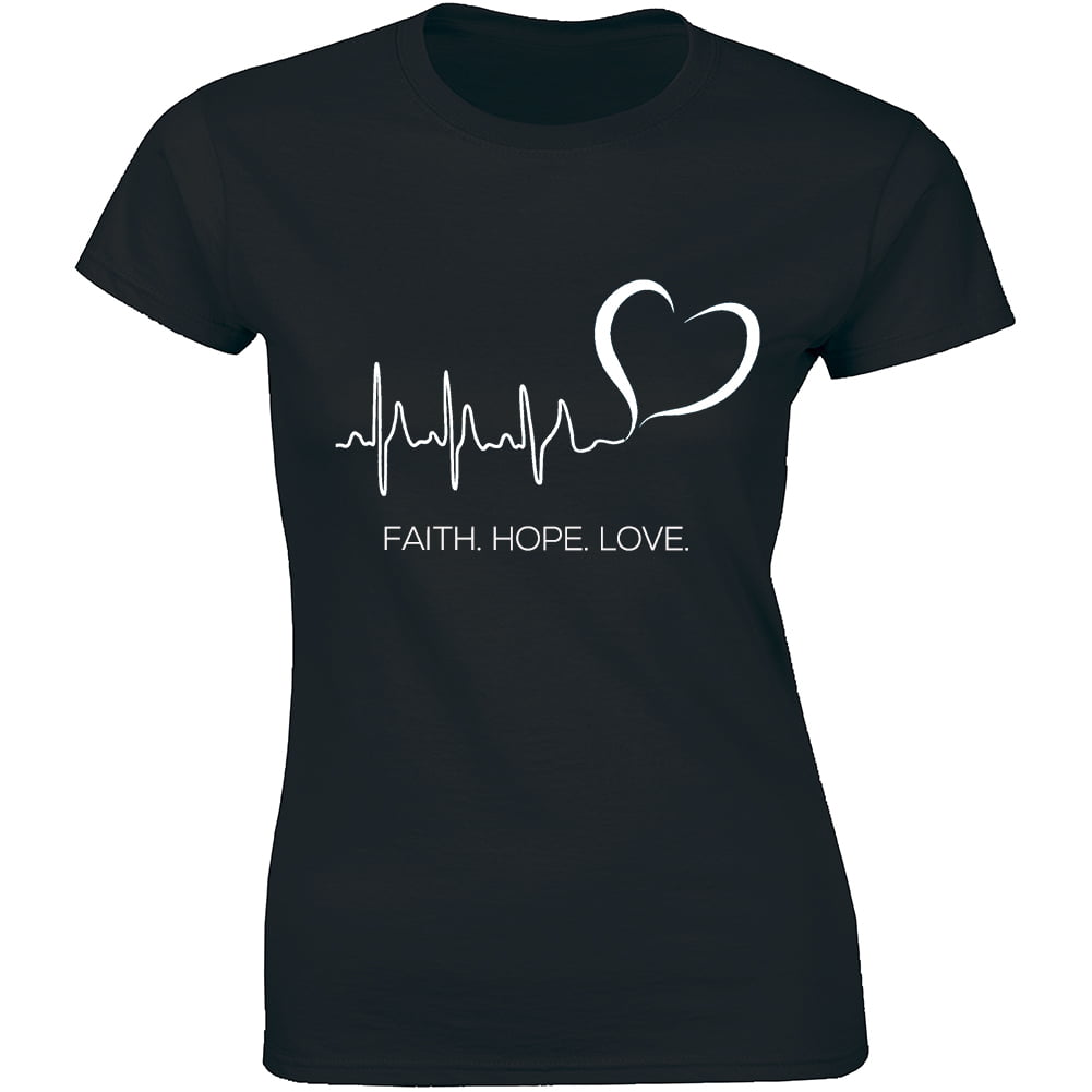 Faith Hope Love with Cross & Heart Beat Pulse Line Inspiring Tshirt 
