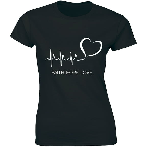 Faith Hope Love with Cross and Heart Beat Pulse Line Inspiring T-Shirt