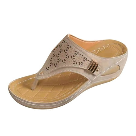

Ediodpoh Ladies Fashion Retro Solid Leather Hollowed Out Carved Toe Clip Thick Sole Sandals Beach Sandals for Woman Beige 8.5(41)
