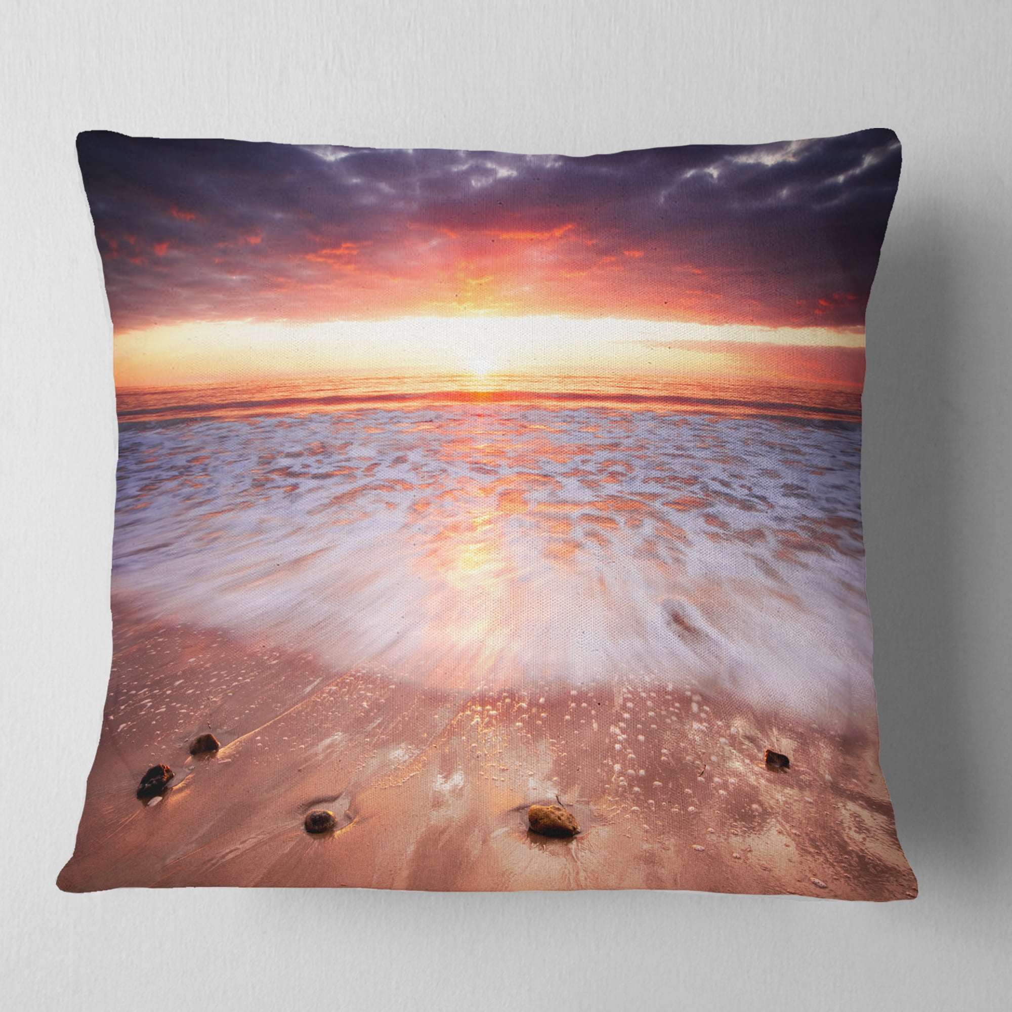 Designart Sunset Strip - Landscape Photography Throw Pillow - 16x16