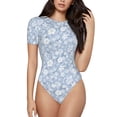 thumbnail image 2 of Goofa Gray White Floral Printed Women Rash Guard Short Sleeve,Tummy control Swimsuit Surfing Swimsuit Bathing Suit One Piece Swimsuit UPF 50-XX-Large, 2 of 9