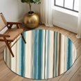 thumbnail image 3 of Turquoise Beige Large Area Rugs for Bedroom Living Room, Soft Non Slip Carpet Bedside Rug, Boho Vertical Stripes Bohemian Retro Round Floor Cover Kitchen Accent Rug 7' for Dining Room/Office, 3 of 9