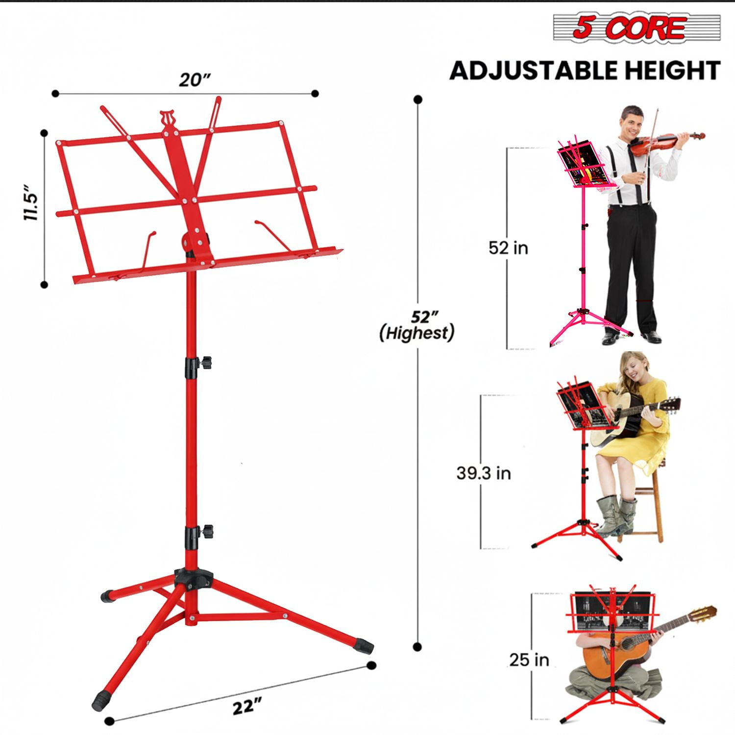 Music Stand Adjustable Desktop Book Stands Portable Sheet Holder All Metal Foldable Bookstand - MUS FLD RED