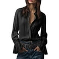 thumbnail image 2 of Babysbule Women's Satin Ruffle Collar Zip Front Blouse, Flounce Cuff Long Sleeve Casual Top for Office & Evening Wear, 2 of 8