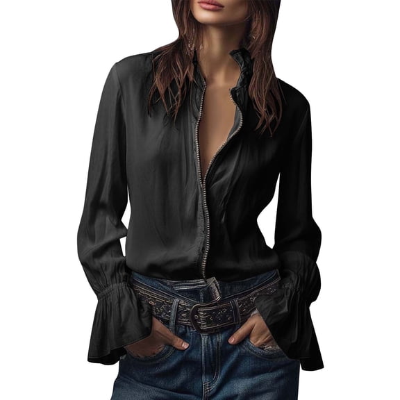 Blouses for Women Dressy Casual Long Sleeve Button Down Shirts Vintage Spring Fall Blouses Long Sleeve Tops Black XXL