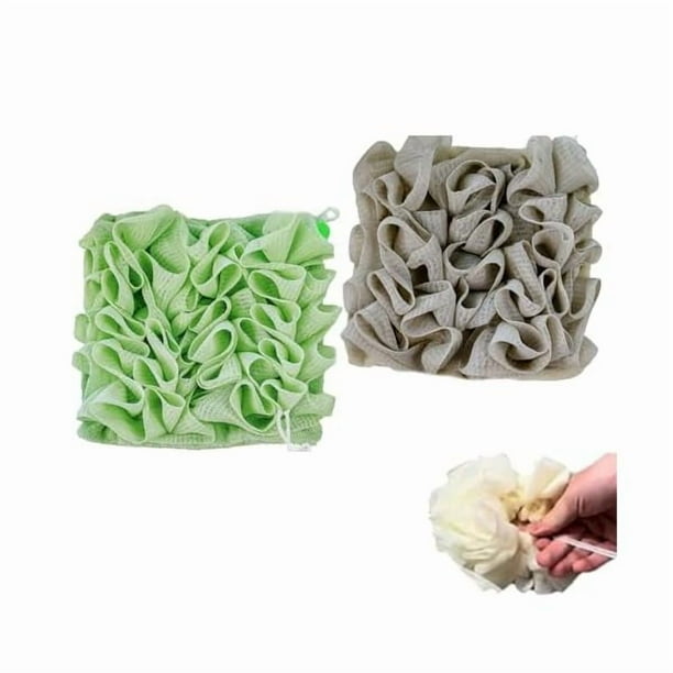 wonima11 Wash Cloth Loofah Combo, Washcloth Loofah Combo, 2-in-1 Bath Loofah Sponge with Drawstring Shower Washcloth, Soft Loofah and Washcloth, Dual Function Loofah and Washcloth (2PCS-A)