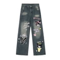 thumbnail image 1 of Sanrio Kuromi-pantalones vaqueros con estampado de grafiti para mujer, pantalón vaquero de pierna ancha y cintura alta, estilo gótico Emo Y2k, Hip Hop, Yk2, 1 of 4