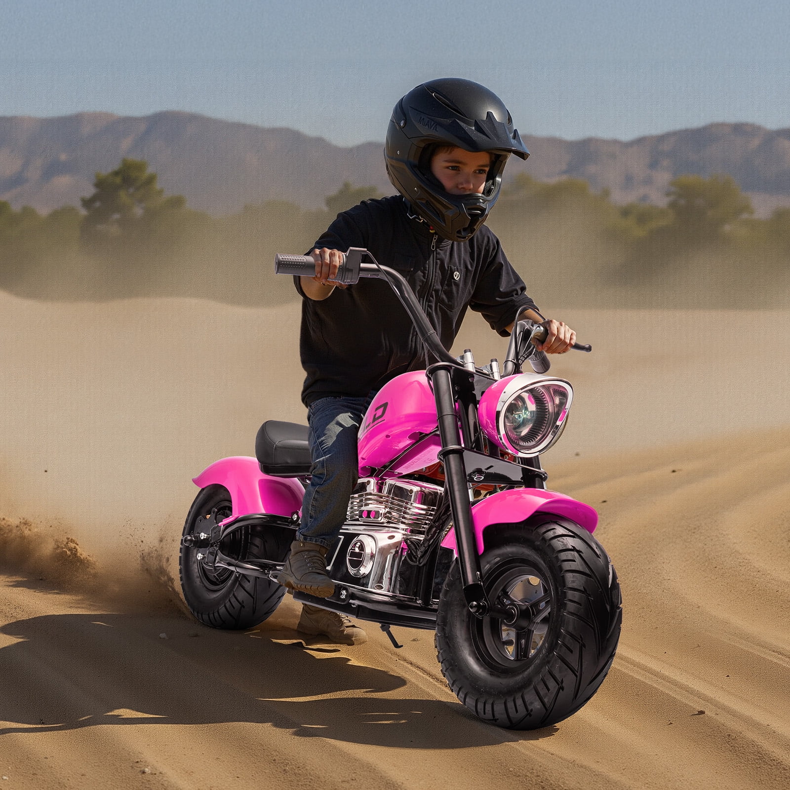 MUKIDY 24V Electric Dirt Bike for Kids, 250W Ride on Motorcycle with Twist Grip Throttle, Key Start, Music, Speed up to 12.4 mph, Age 8+, Pink