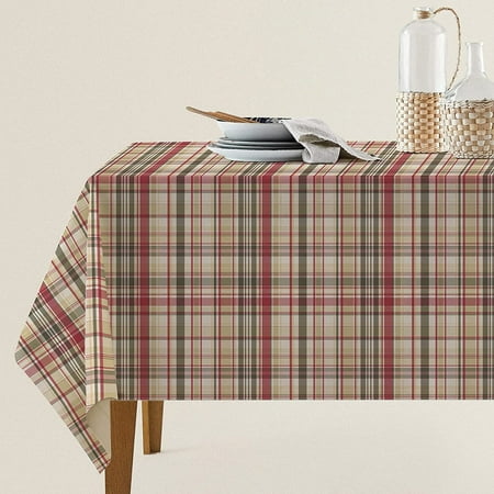 

Fall Plaid Tablecloth Autumn Checkered Thanksgiving Harvest Polyester Table Cloth Red and Green Plaid Buffalo Check Table Cover (Rectangle 60 ×102 )