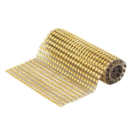 Decorating Ribbon - Flower Shop Plastic Floral DIY Decoration Mesh Diamond Ribbon Gold Tone 1 Yard