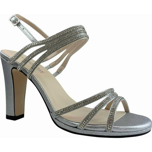 Women's Touch Ups Elizabeth Jeweled Heeled Sandal Silver Shimmer Synthetic 5.5 M