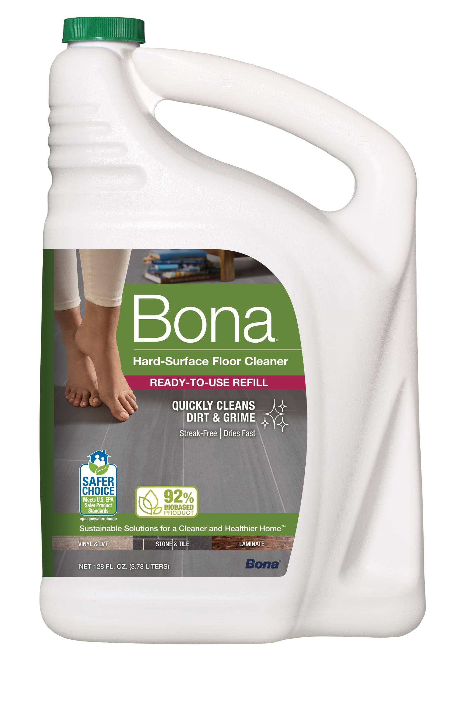 Bona Multi-Surface Floor Cleaner, for Stone Tile Laminate and Vinyl LVT/LVP Refill 128 Fl Oz