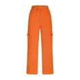 thumbnail image 4 of CQONEPT Womens Cargo Pants Fleece Drawstring Wide Leg Sweatpants Elastic Waist Hiking Workout Trousers with Pockets Orange S, 4 of 6