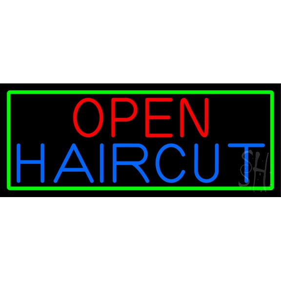 Open Haircut LED Neon Sign 10 x 24 - inches, Black Square Cut Acrylic Backing, with Dimmer - Bright and Premium built indoor LED Neon Sign for Defence Force.