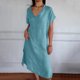 thumbnail image 5 of Vestido de Verano de Manga Corta para las Mujeres Vestido de Sol Sólido con Cuello en V Casual, Vestido de Ventilación de Playa para Imágenes, Uso Diario Y de Fiesta, Poliéster Ligero, 5 of 8
