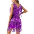 thumbnail image 4 of DPOIS Women Shiny Sequins Fringed Dresses 1920s Cocktail Party Flapper Dress Purple M, 4 of 7