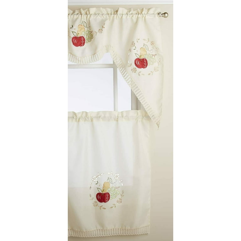 Fruitful Embroidered Kitchen Swag Valances and Tier Curtains