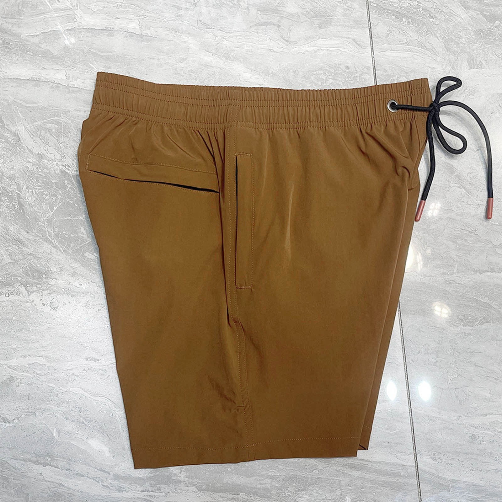 NOLDARES Men's Swim Trunks Quick Dry Board Shorts with Pockets Beach Shorts Bathing Suits for Men(Brown,L)