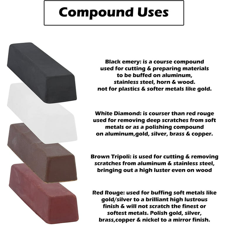 4 Piece Polishing Compound Cutting & Buffing Compound 4 Oz. Kit - Includes:  Black Emery, Brown Tripoli, White Diamond, and Red Jewelers Rouge