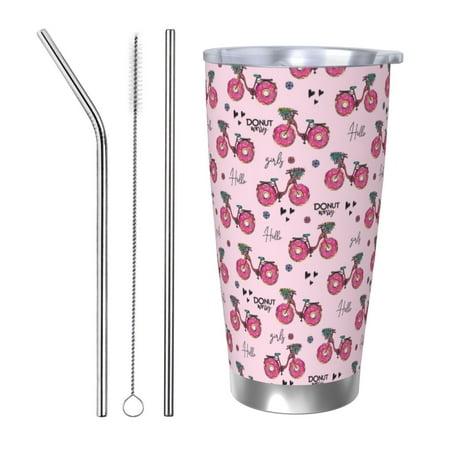 

Salouo Bike with Donut Wheels Print 20oz Tumbler with Lid Stainless Steel Vacuum Insulated Tumbler Durable Insulated Coffee Mug Thermal Cup with Splash Proof Sliding Lid-Straw Three-piece Set